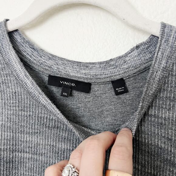 [Vince] Heather Gray Crew Neck Waffle Knit Thermal Pullover Long Sleeves Sz XXL - Picture 10 of 11